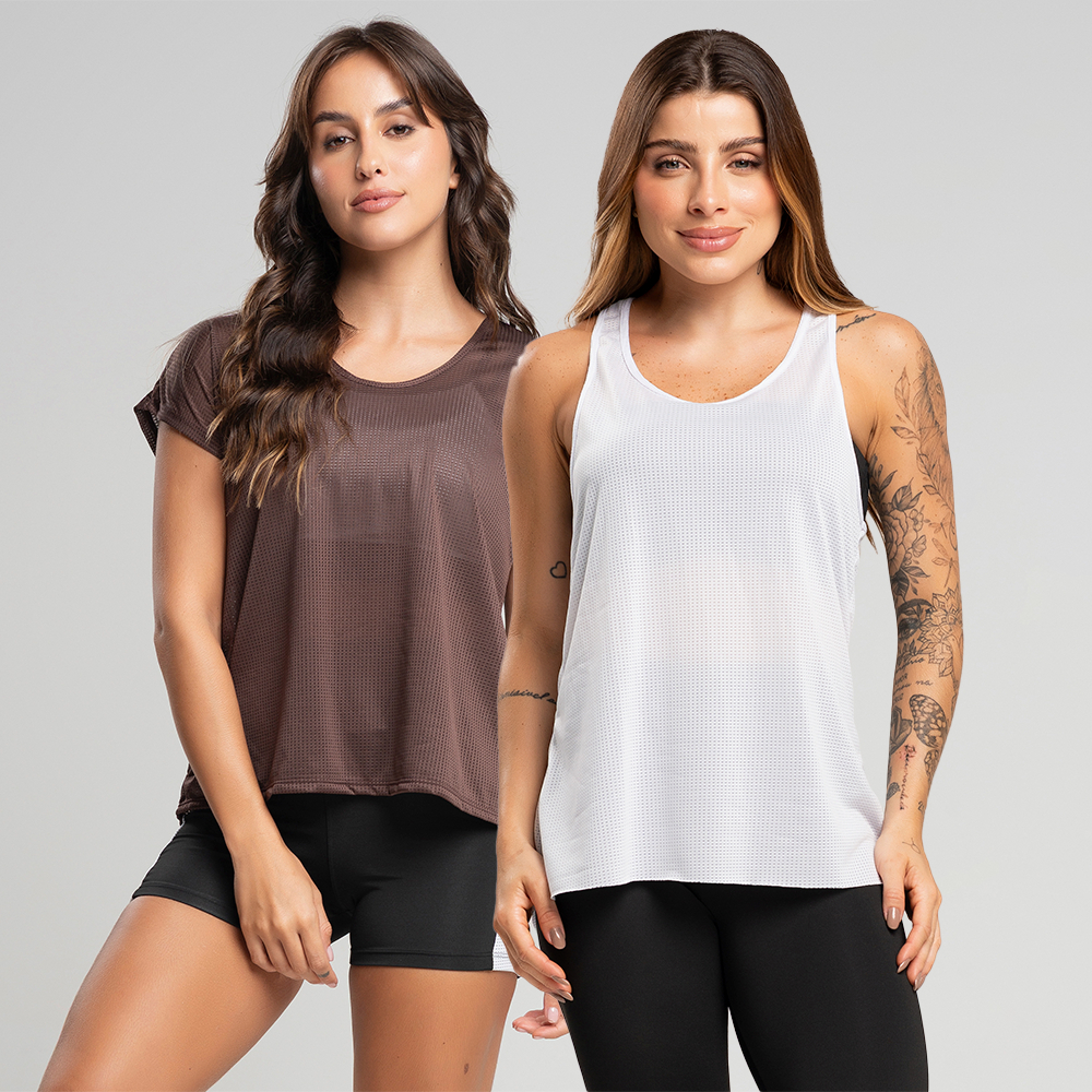 Kit 2 Peças Feminino Fitness Dry - Regata Esportiva + Blusa Dry Fit, Academia, Treino e Conforto