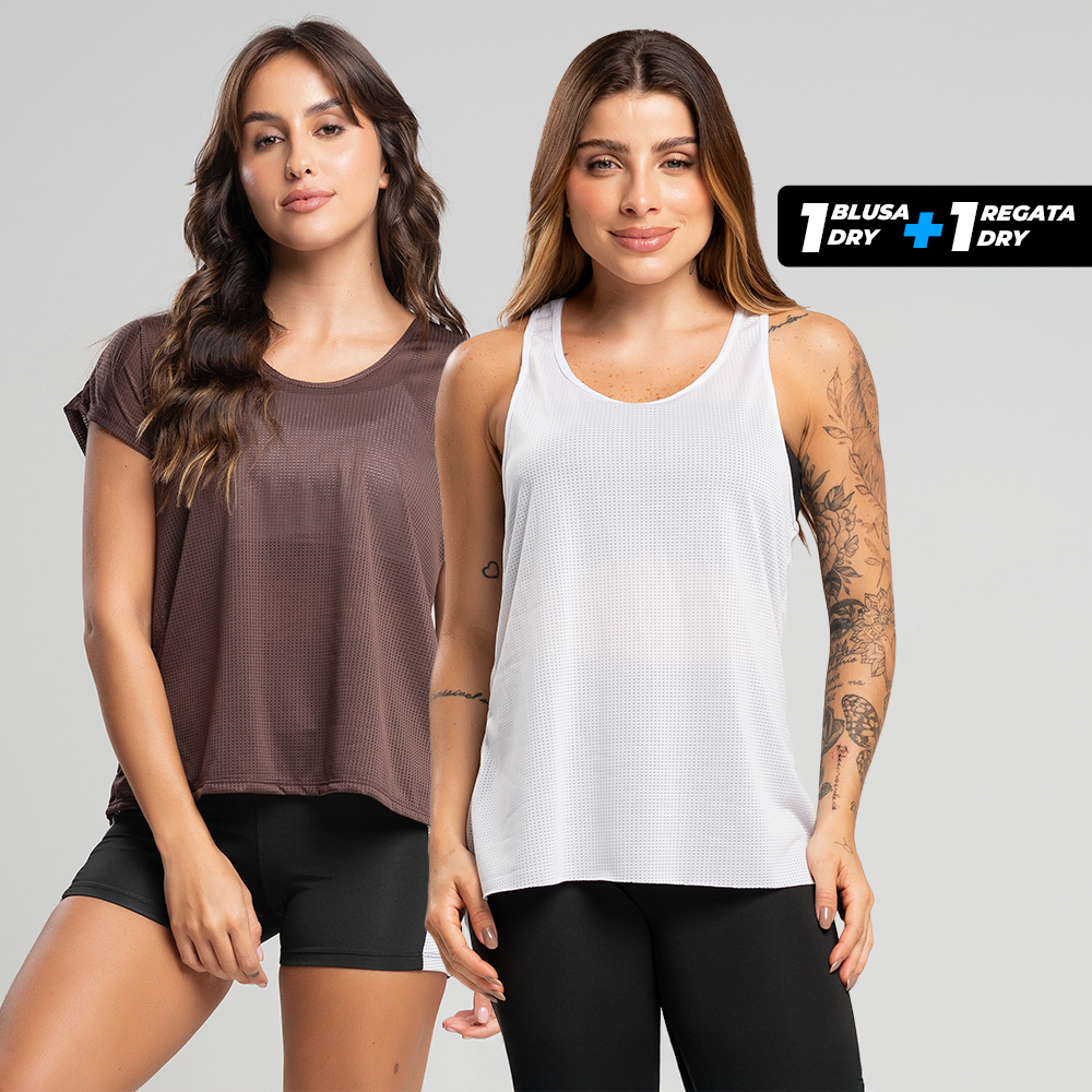 Kit regata dry fio fitness esportivo + blusa dry fitness academia musculação - Sports & Outdoors