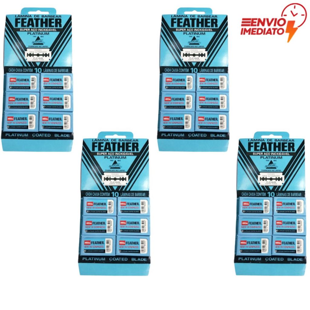 Kit 4 Carletas De Lâmina Feather Com 60 Lâminas Barbear Cada