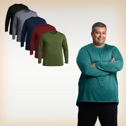 Kit 5 camisetas masculinas plus size básica academia treino manga longa dry fit