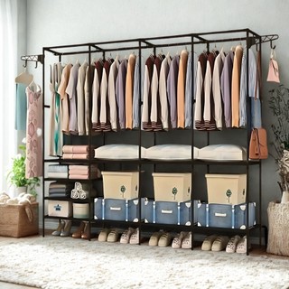 Cabideiro Casal Closet Arara com Prateleiras Organizadora de Roupas Solteiro Portátil Des…