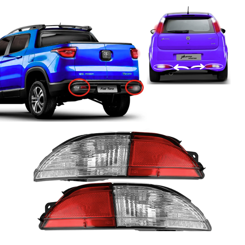 Par Refletor Parachoque Traseiro Fiat Toro 2015 a 2022 Punto 2007 a 2012 Luz Ré Seta Olho de Gato