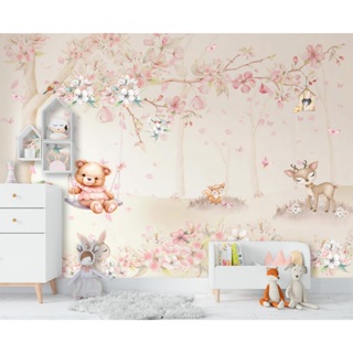 Papel De Parede Adesivo Decorativo Balanço Ursinha Flores Quarto Menina Delicado Jardim em Oferta na Shopee