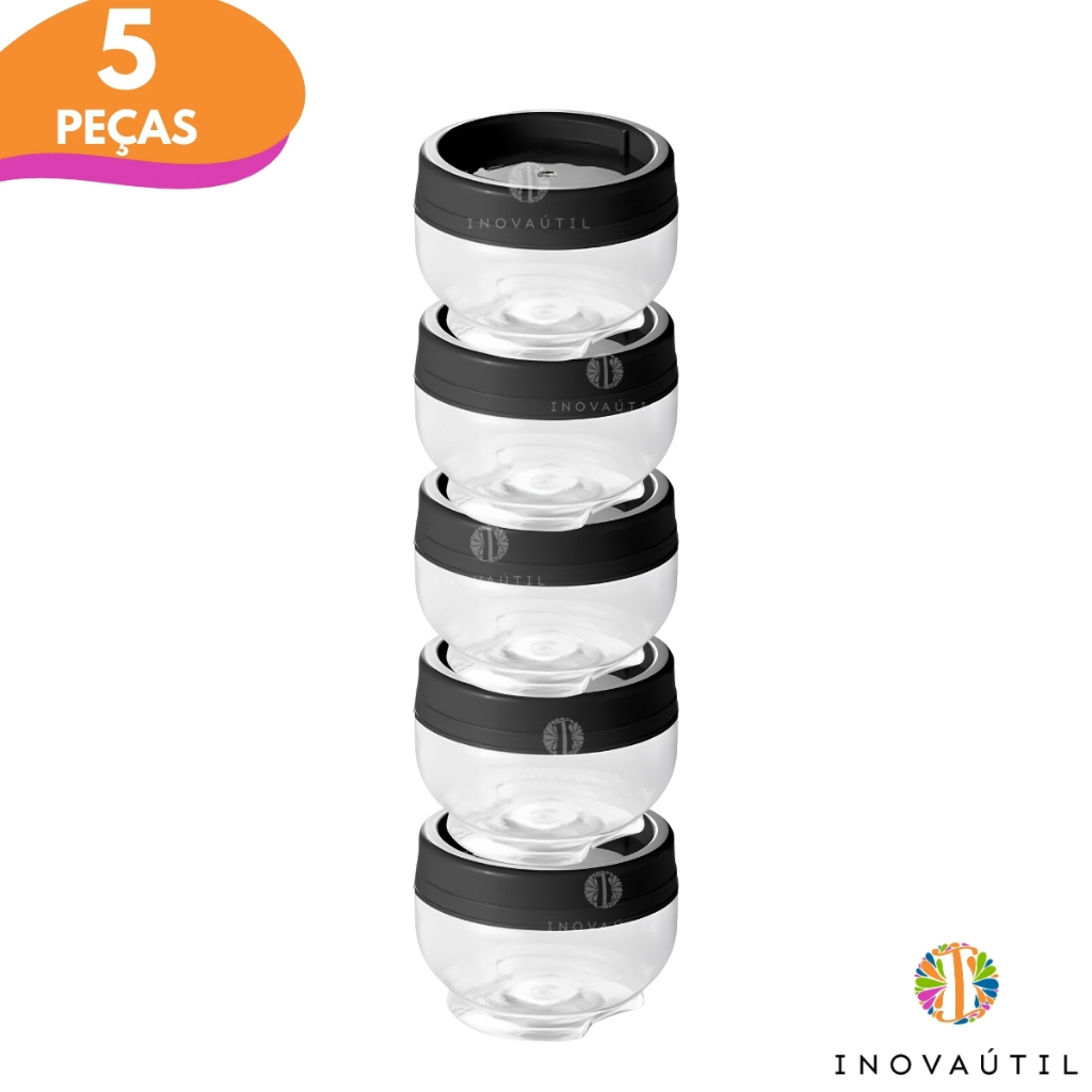 Porta Tempero Empilhável Kit 5 Potes 155ml Organizador de Condimentos Gire e Trave C/Tampa Rosca em Oferta na Shopee
