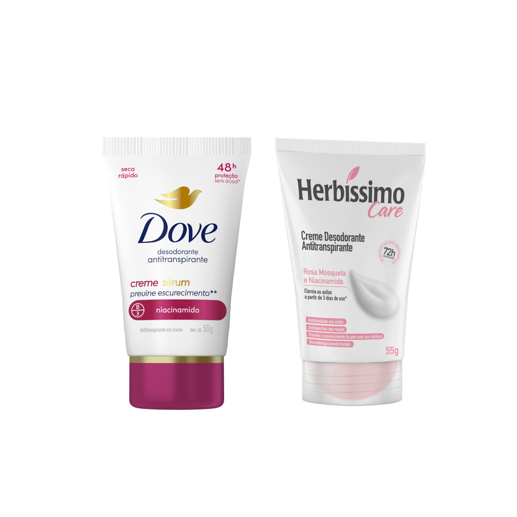 Kit Desodorante Creme Dove Sérum Previne Escurecimento 50g + Desodorante Herbíssimo Care Rosa Mosqueta e Niacinamida 55g