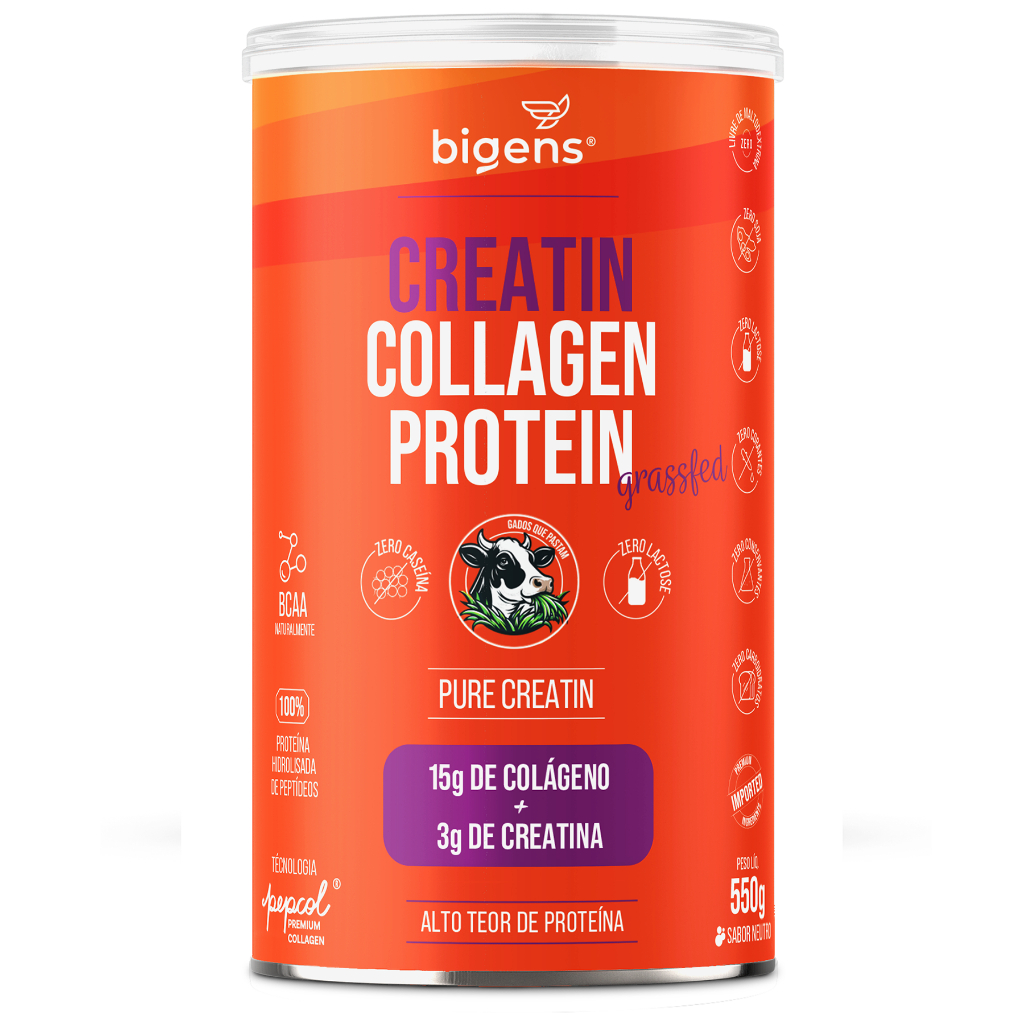 Bigens Grass-Fed Creatin Collagen Protein 550 g Neutro – Creatina Monohidratada + Colágeno em Oferta na Shopee