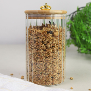 Pote de Vidro CANELADO TRANSPARENTE Porta Mantimentos cozinha Hermético Tampa Bambu Argola dourada porta tempero em Oferta na Shopee