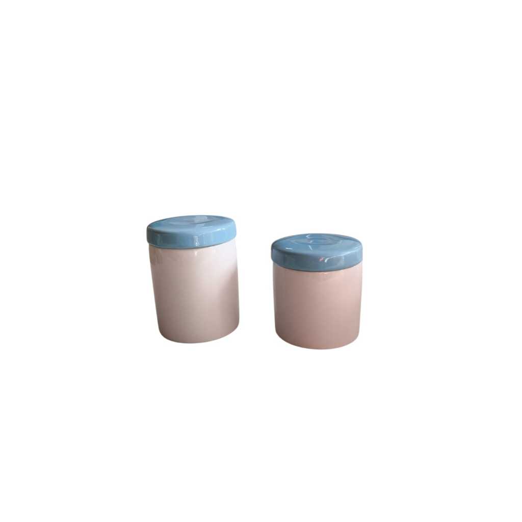 Kit Higiene bebê porcelana porta algodão cotonete branco tampa azul