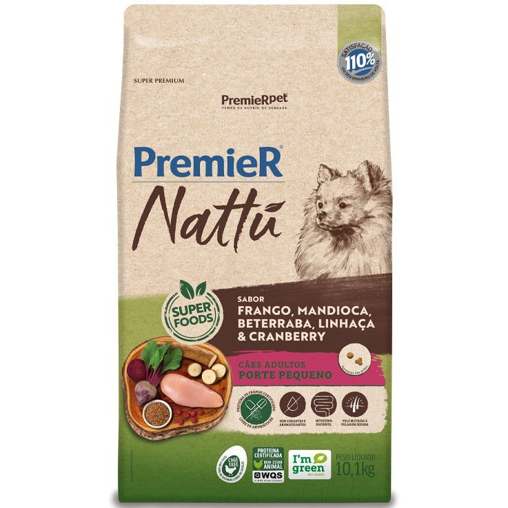 RAÇÃO PREMIER NATTU CÃES ADULTOS PORTE PEQUENO FRANGO E MANDIOCA 10.1KG