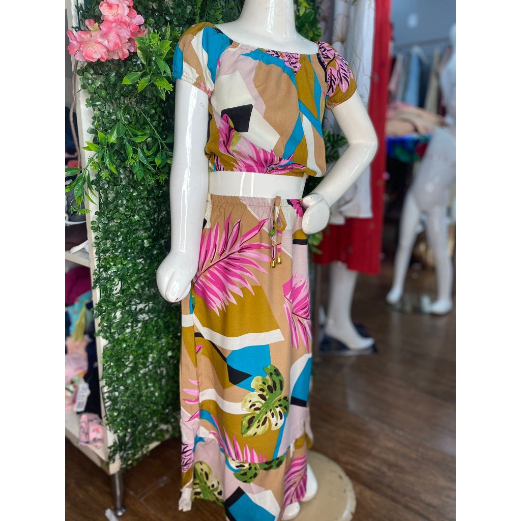 Conjunto Infantil Ciganinha Cropped Feminino Floral Menina