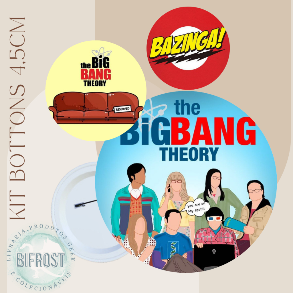 Kit 3 Bottons Pin Big Bang Theory Serie lindo presente geek colecionável mochilas bolsas festas