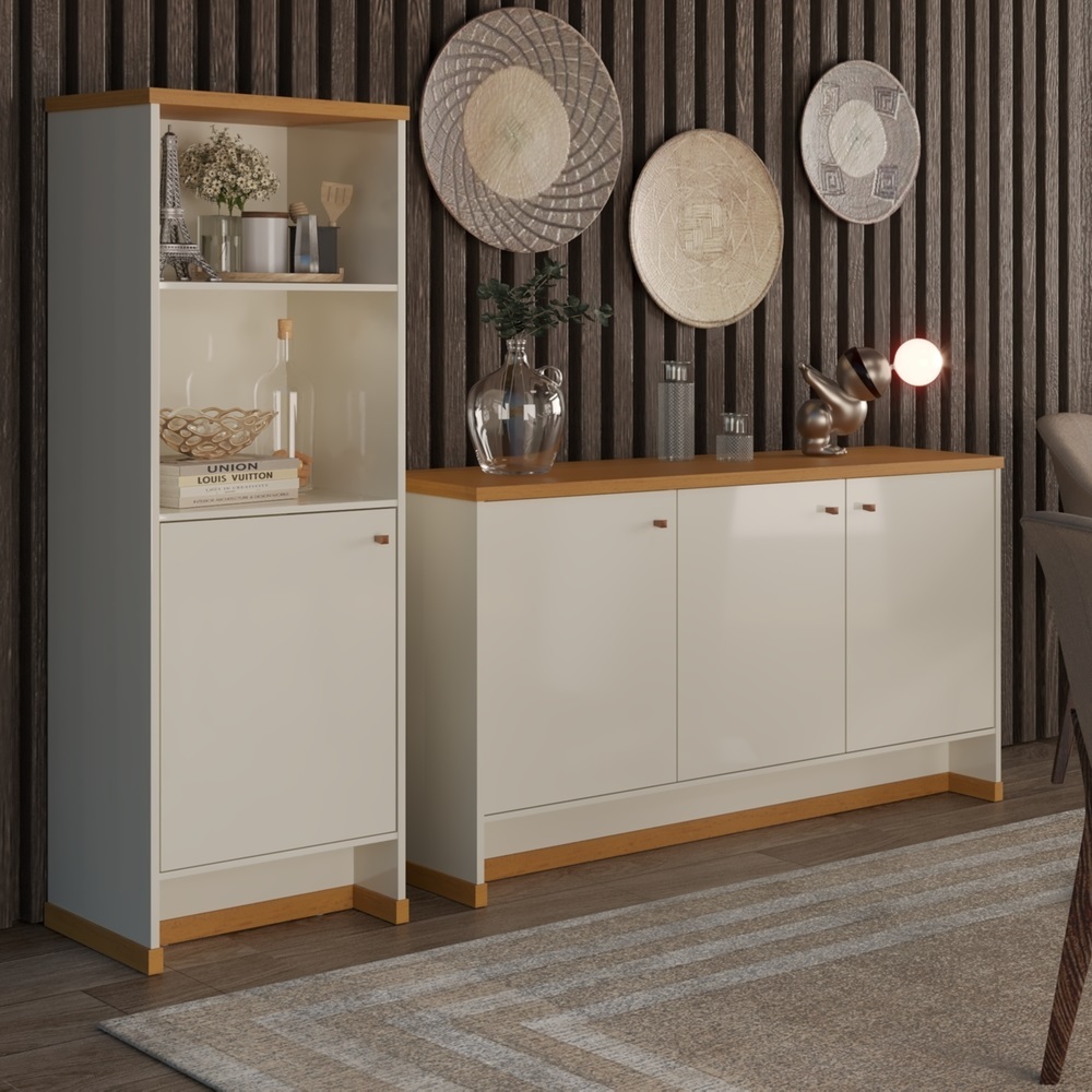 Conjunto Buffet Aparador Berlin Balcão 3 Portas Sala Jantar Estar Armário Livreiro em Oferta na Shopee