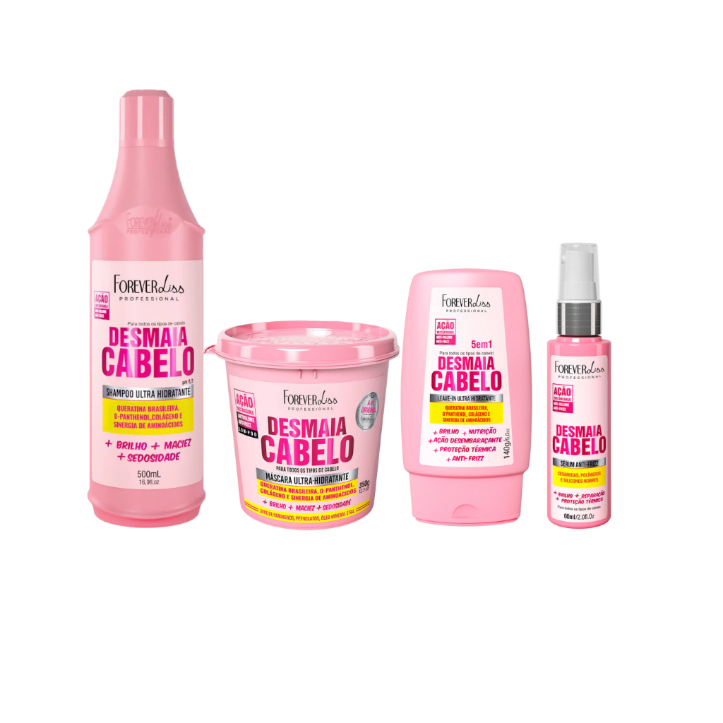 Forever Liss Desmaia Cabelo - Kit Shampoo 500ml + Máscara 350g +Leave-in 140g + Sérum 60ml