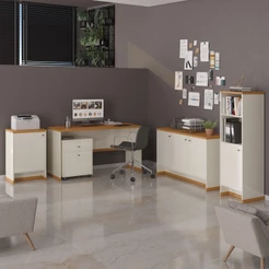Conjunto Escritório Office Escrivaninha Balcões Gaveteiro Berlin - ViaNossa