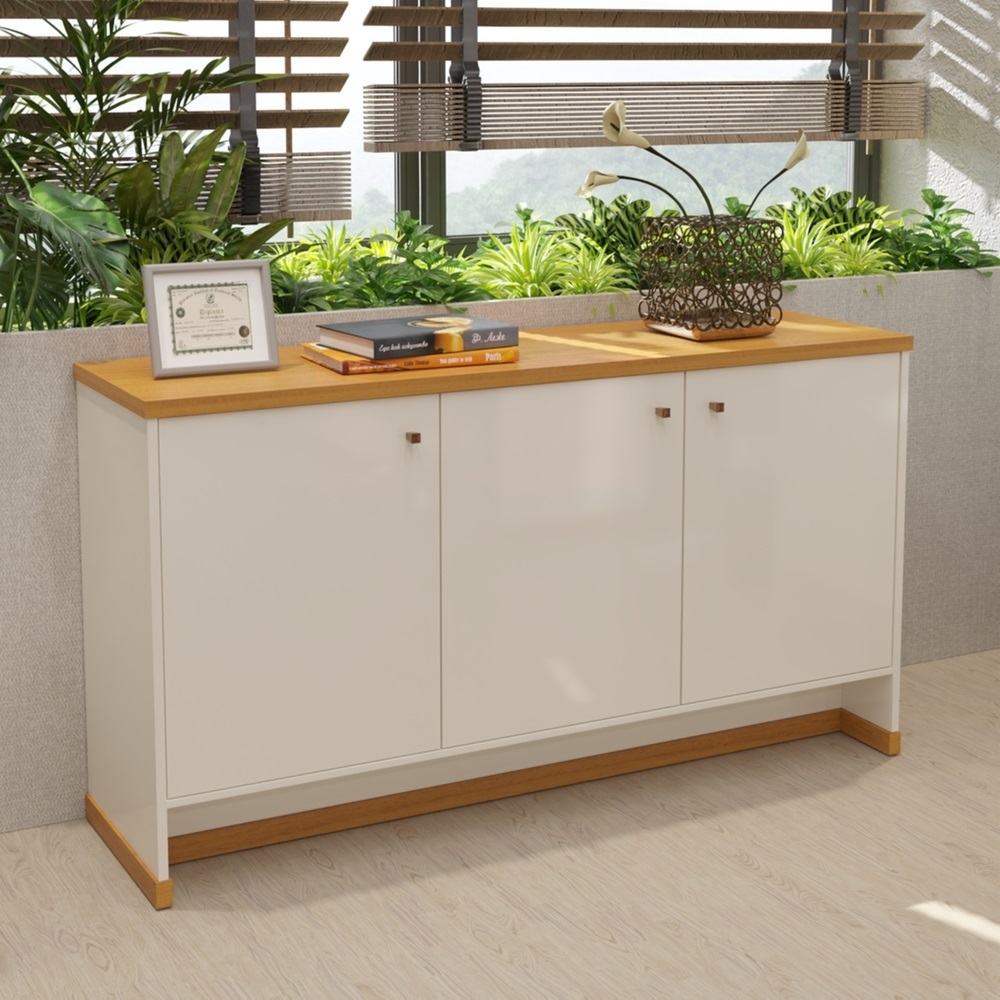 Aparador Balcão Buffet 3 Portas Tampo MDP 25mm Largura 136cm Prateleiras internas Berlin - Home & Living