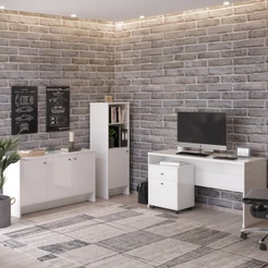 Conjunto Escritório Office 4 Peças Mesa Gaveteiro Armário Buffet Berlin - ViaNossa