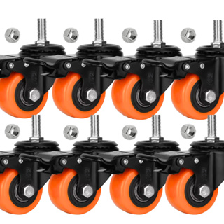 Kit 8 Rodizios Rodas Giratórias de Borracha Com Freio e Parafuso Espiga 50mm 2" Polegadas Marca RRJ em Oferta na Shopee