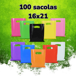 Kit 100 Un Sacolas Plásticas Boca Palhaço 16x21 Alça Vazada para loja em Oferta na Shopee