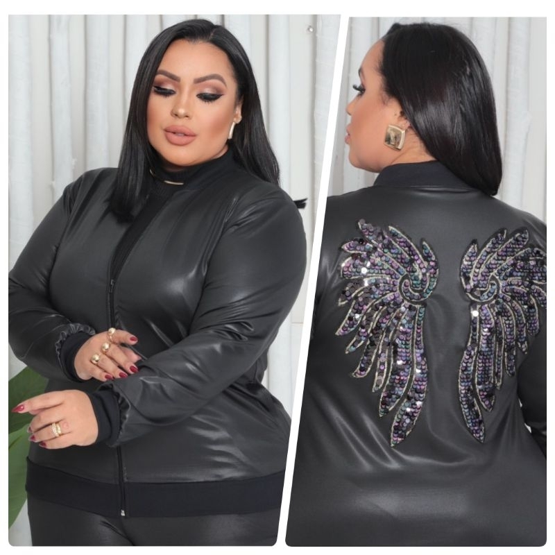 Jaqueta Casaco Bomber ASAS Feminino Plus Size Cirrê Estilo Couro