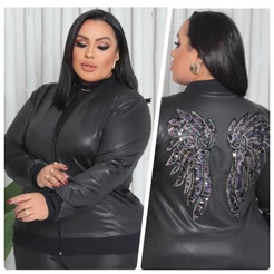 Jaqueta Casaco Bomber ASAS Feminino Plus Size Cirrê Estilo Couro
