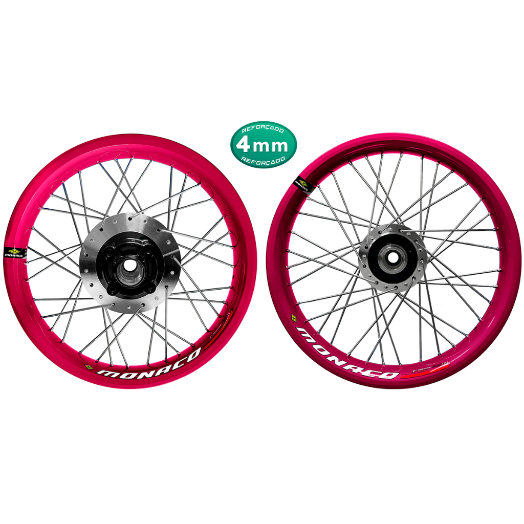 Par Roda Aro Alumínio Monaco Pink Fan 125 - 09/18 Cubo Disco ou Tambor Raios Cromados 4mm