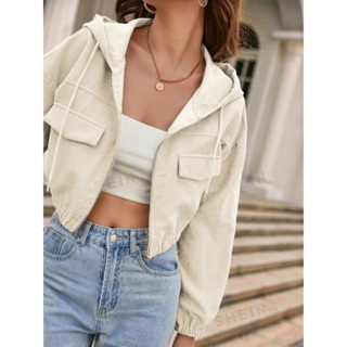 Jaqueta Casual Feminina Veludo Cotele com Capuz em Oferta na Shopee