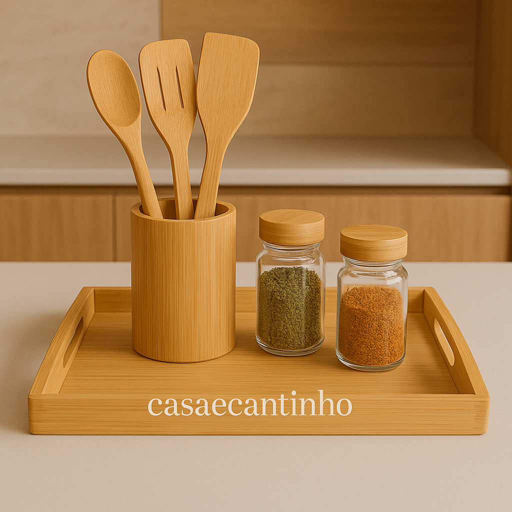 Bandeja Organizadora Bambu Travessa Marmorizada Preto Branco P/ Servir Café Petiscos Chá D...
