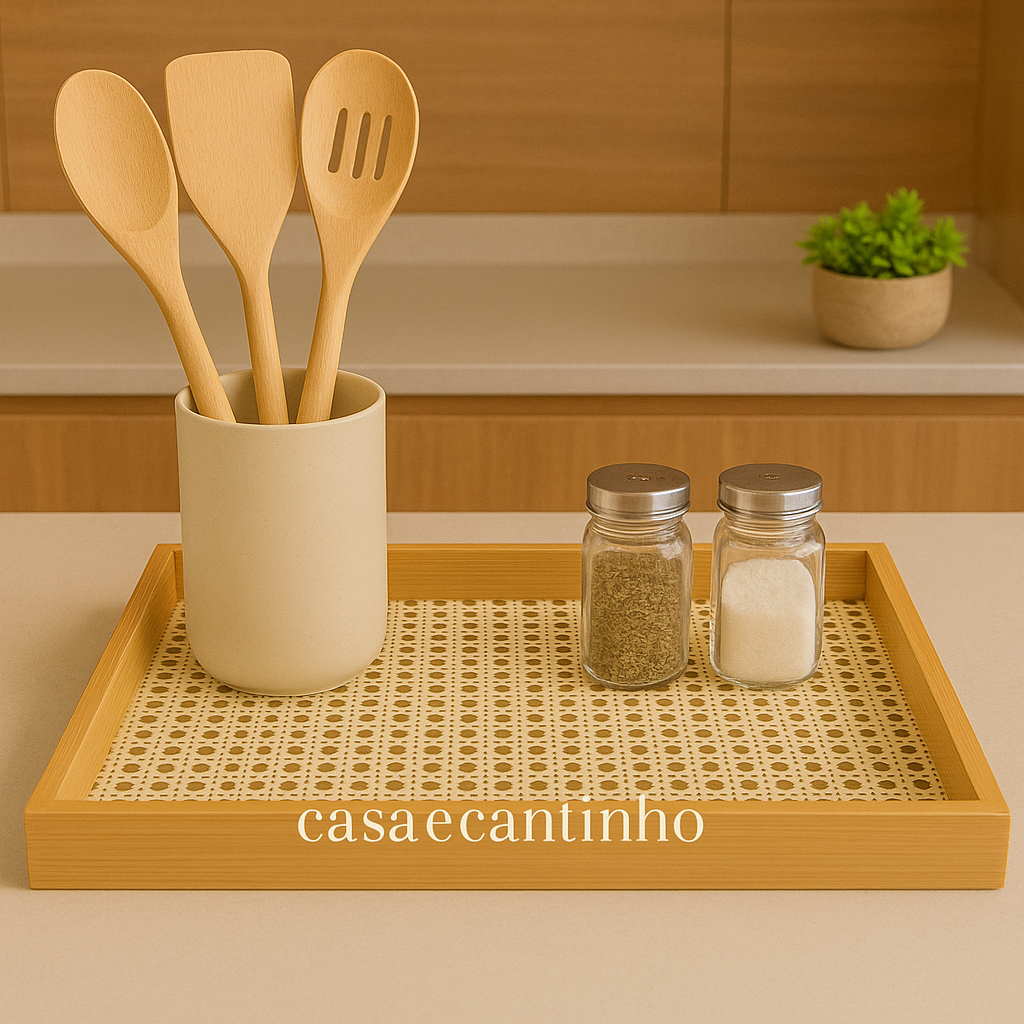 Bandeja Organizadora de Bambu Travessa Marmorizada Preto Branco Servir Café Petiscos Chá D...