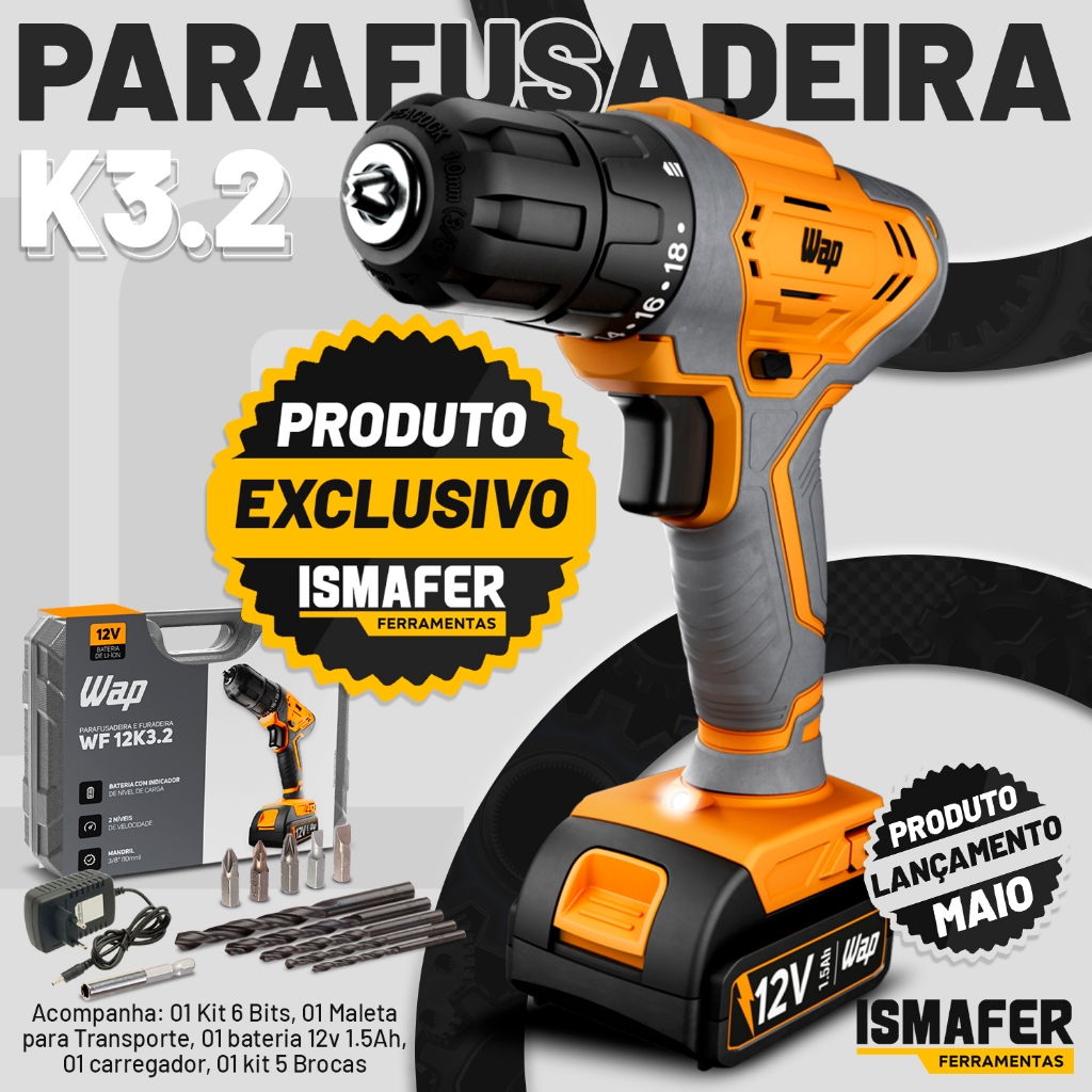 Furadeira Parafusadeira 12v Com Kit De Brocas Wf 12k3.2 Wap