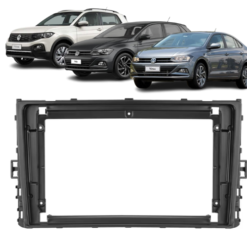 Moldura Painel Contra Frente Para Multimídia 9 polegadas 2 Din Volkswagen T Cross/ Polo/ Virtus 2022 - Black Piano