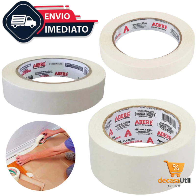 Fita Crepe Uso Geral Adesiva Branca 50 Metros Artesanato Marcação Artes Paredes 24mm 36mm 48mm