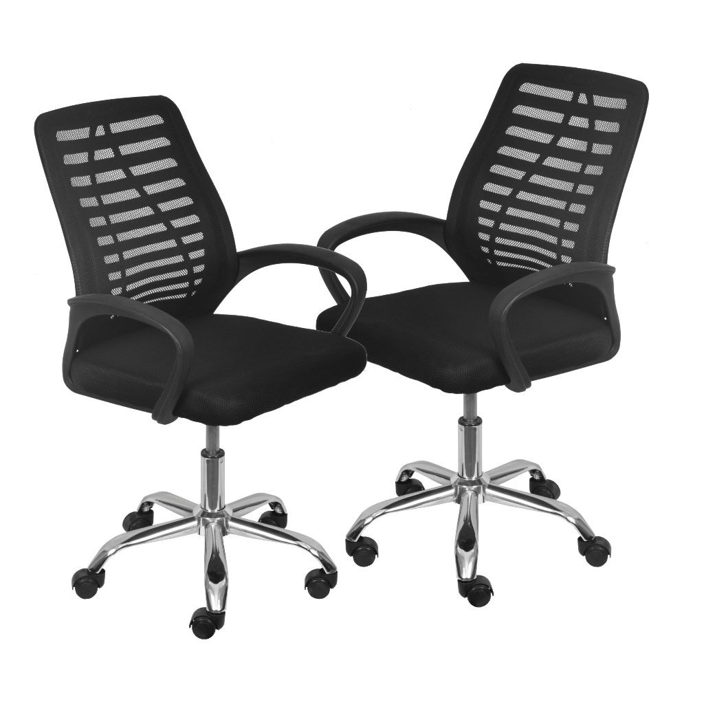 🪑 Cadeira Escritório Viena Baixa Tela Mesh Preta com Rodízio PU e Base Cromada | Unitária, 2 ou 5 Unidades | Or Design