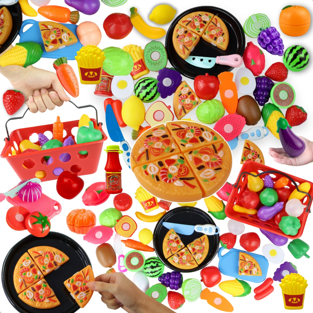 Kit Comidinha Infantil Peças Frutinhas de Corte com Som Pizza Legumes Educativo Brinquedo
