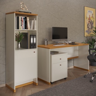 Conjunto Escritório Mesa Armário Gaveteiro Berlin - ViaNossa em Oferta na Shopee