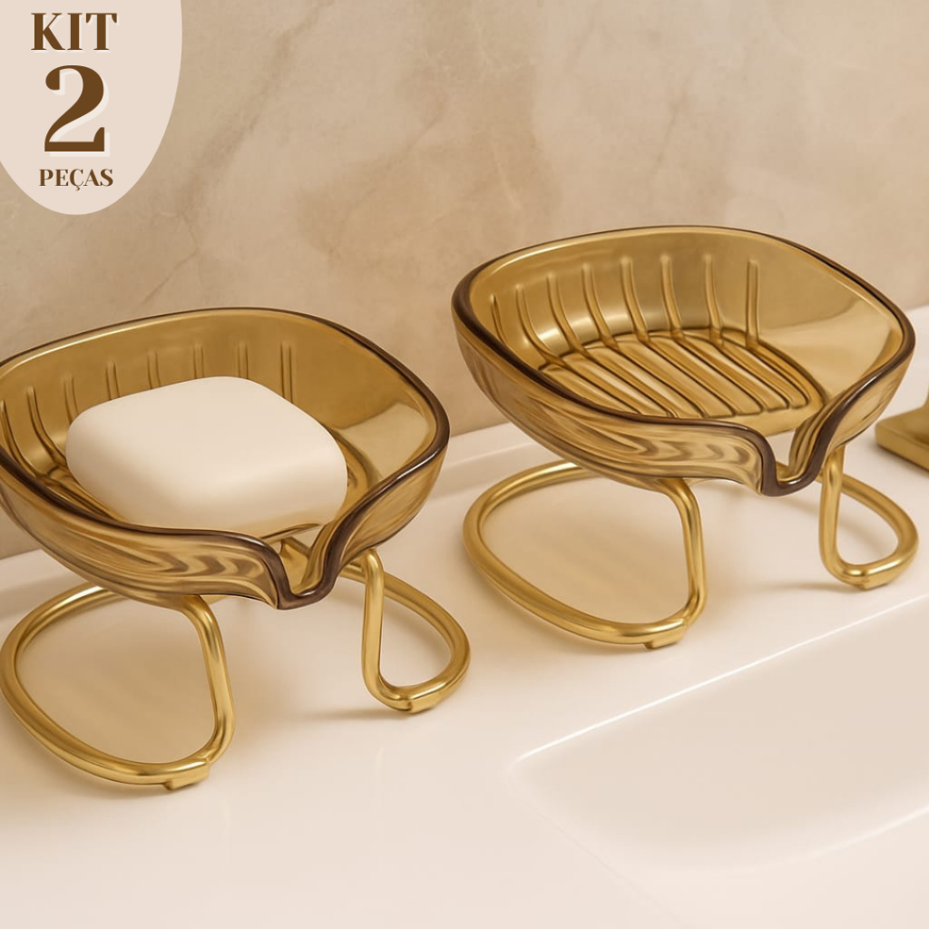 Kit Com 2 Saboneteiras De Pia Acrílico Luxo Com Suporte De Metal Dourado em Oferta na Shopee