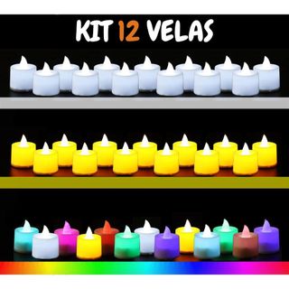 Kit Com 12 Velas Decorativas Eletrônicas Luz De Led Romanticas Surpresa Com Baterias