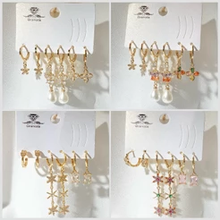 Kit 3 pares de brincos Argolas Cravejadas Pedra de Zirconia pingente Coracao/ Gota /PerolaSemi joia a Ouro18k prata 925