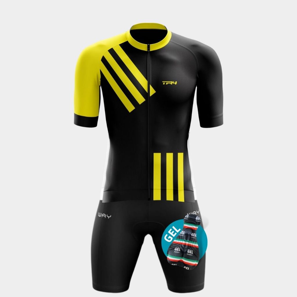 Conjunto Ciclismo Masculino Kit Camiseta Premium Pro Uv Short Bermuda Gel Acolchoado Bike Pedal