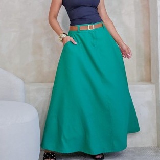 Saia Longa Feminina Godê Cintura Alta com Cinto Elegante Moda Social em Oferta na Shopee
