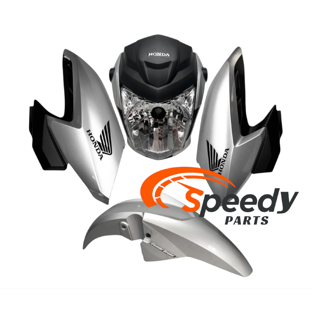 Kit Frente CG Fan 160 2022 Prata Force - Farol com aranha+Par Aba do tanque com Complemento+Paralama