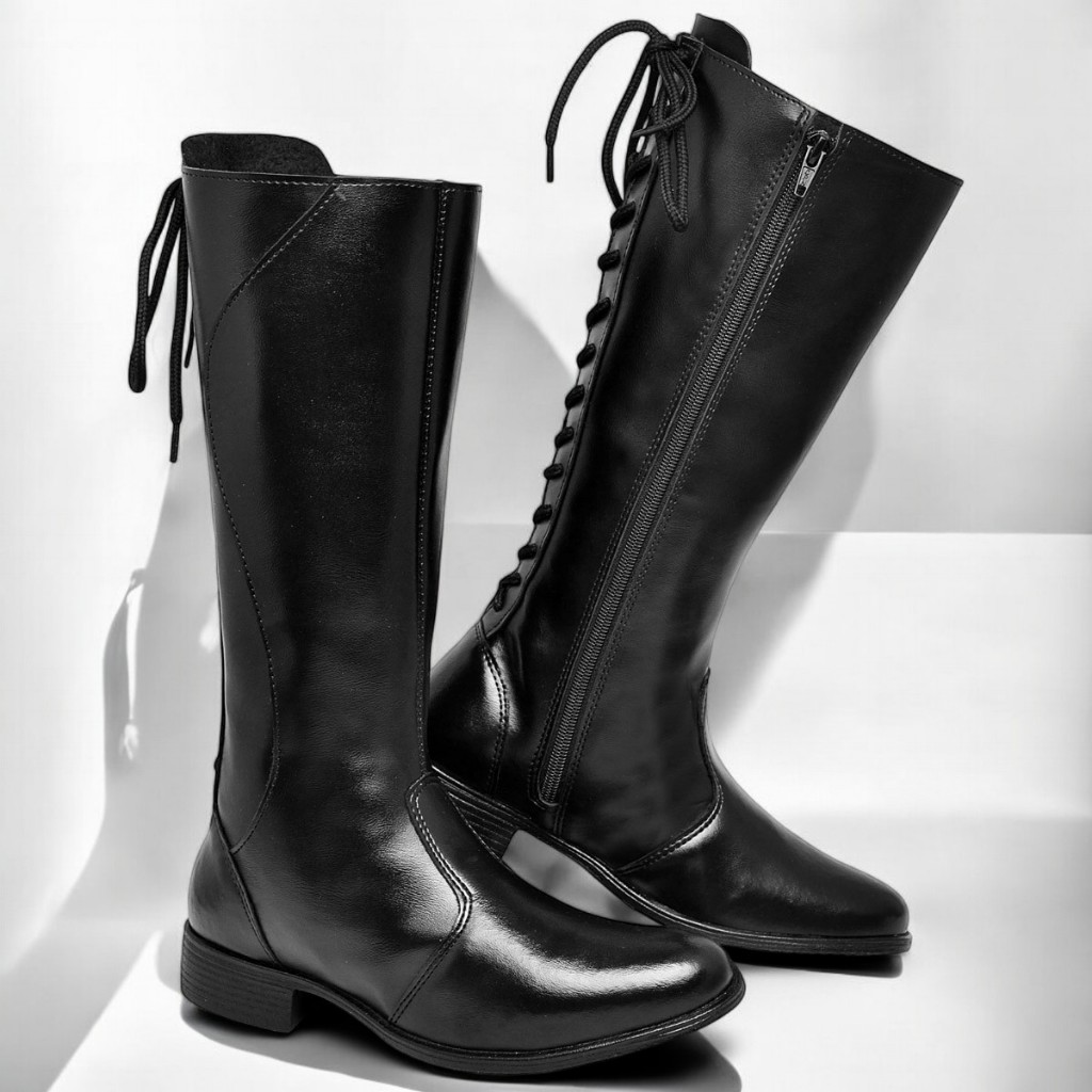 Bota Feminina Montaria Cano Longo com Zíper e Amarração Ajustável em Sintético do 33 ao 40