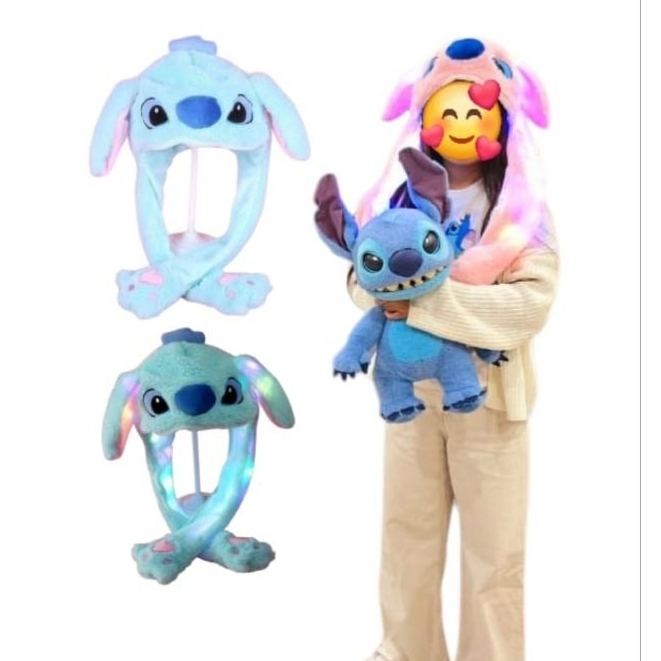 Touca Bichinhos de Pelúcia Levanta Orelhas C LED Colorido Gorro de Inverno Unissex