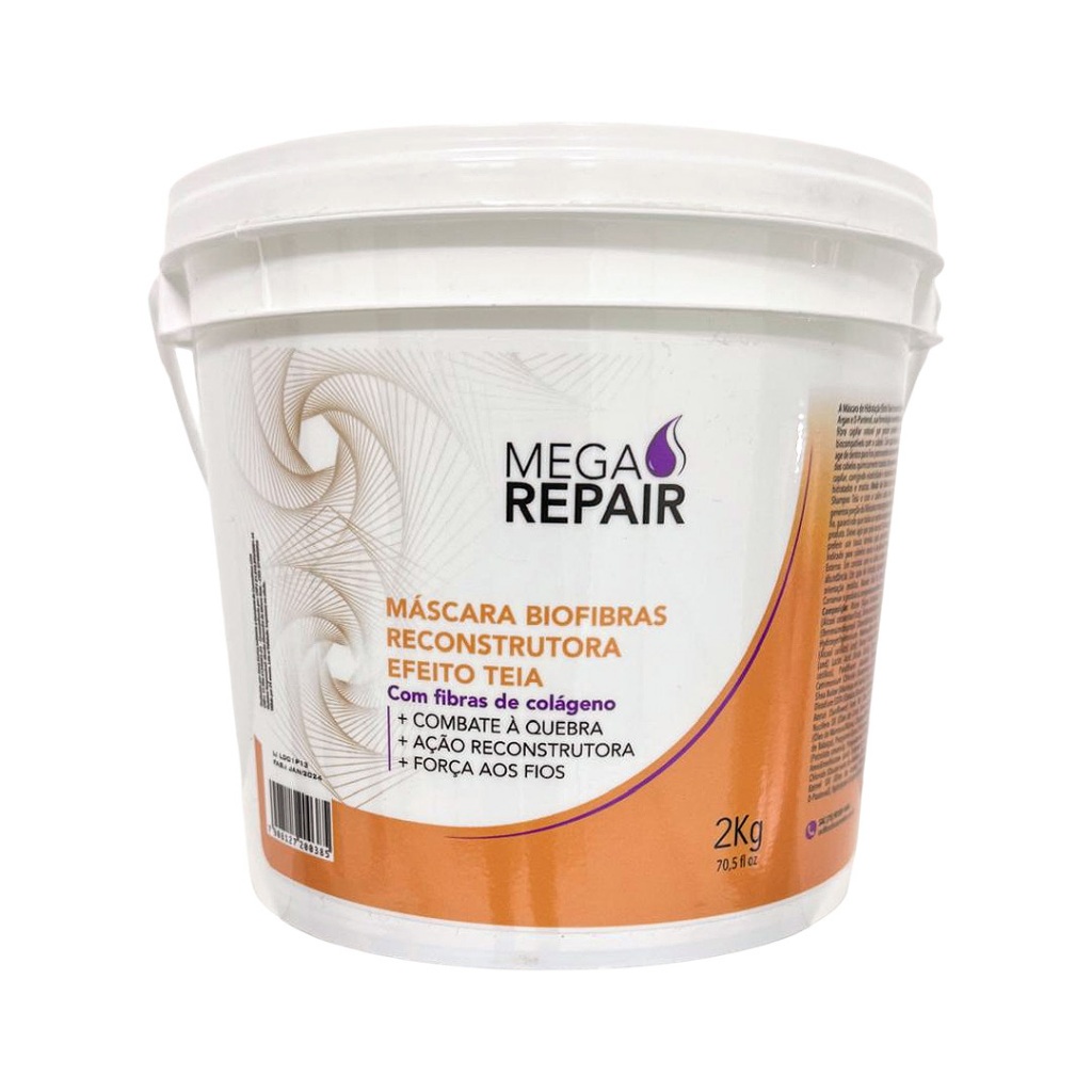 Máscara Reconstrutora Biofibras Efeito Teia 2kg Mega Repair | Colágeno, Argan e D-Pantenol | Cabelos Secos e Danificados