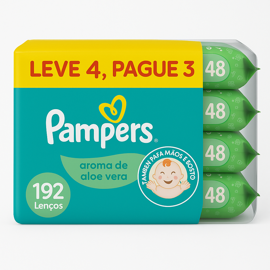 Lenços Umedecidos Com Aroma De Aloe Vera 192 Unidades Pampers - Kit Com 4 Pacotes