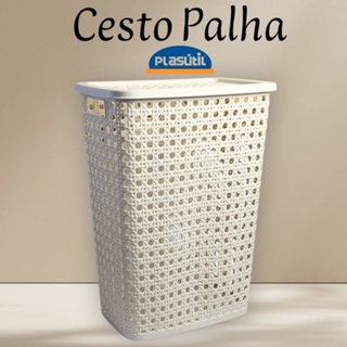 Cesto para roupas em plástico tamanho médio 32 litros textura palha - qualidade Plasútil em Oferta na Shopee