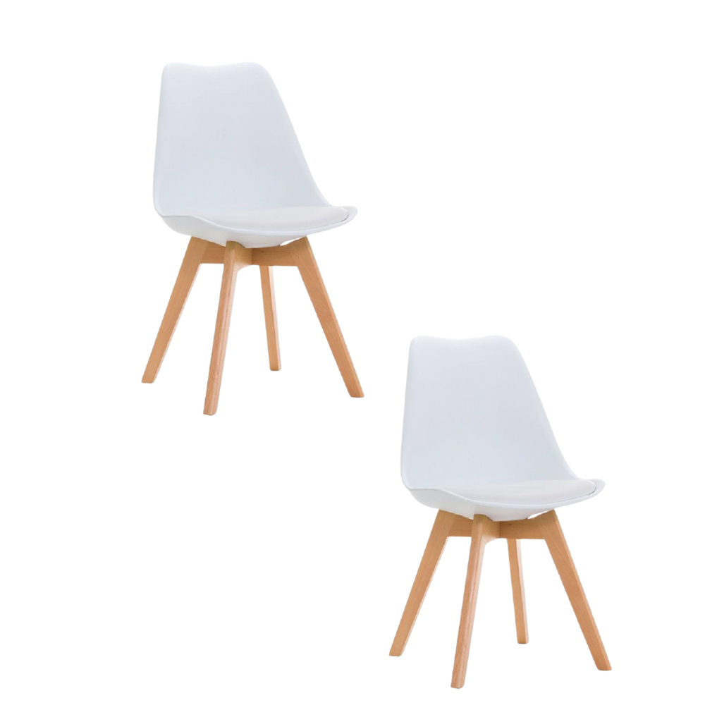Kit 2 Cadeira Eames Leda Branca Madeira Eiffel Assento Acolchoado Base Fixa Kit