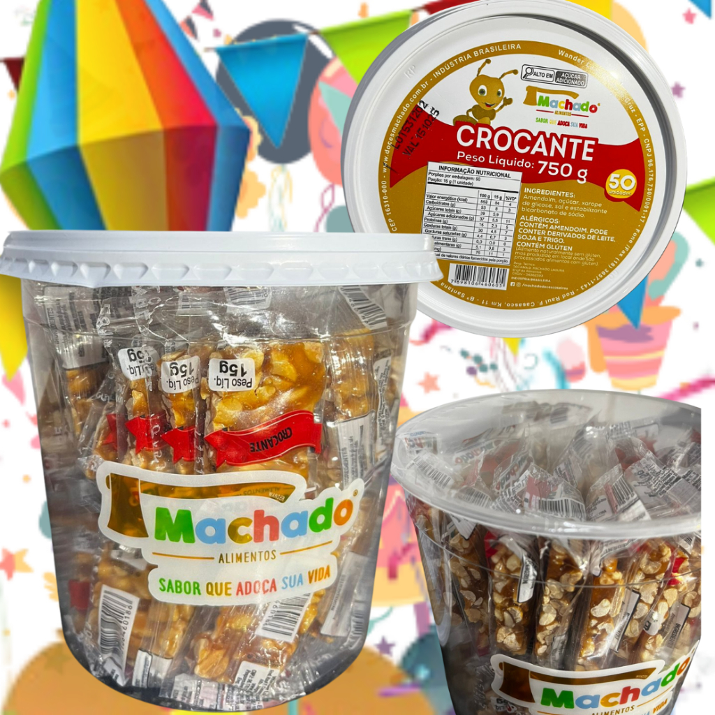 Pé de moleque crocante Machado 15g pote com 50 unidades em Oferta na Shopee