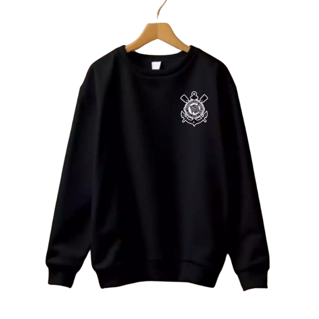 Moletom Blusa Careca Gola Redonda Masculina Timão Agasalho de Frio Corinthians