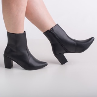 Bota feminina cano curto bico fino salto grosso salto em Oferta na Shopee