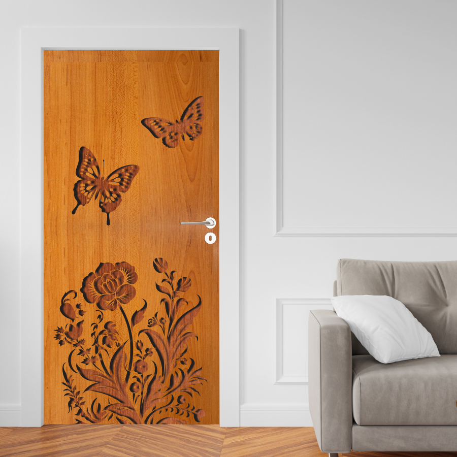 Adesivo de Porta Madeira Vidro Decoração Revestimento Papel de Parede ARABESCO BORBOLETA ENTALHE - 0107X